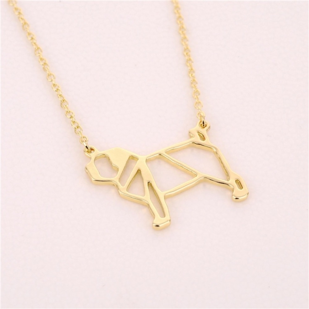 Dog Lover Origami Outline Necklace in Gold